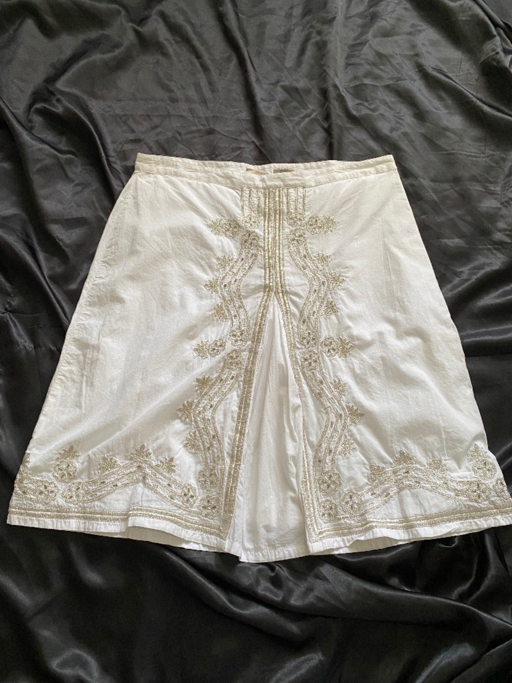 Vintage y2k White Cotton Metallic Embroidered Boho Skirt Low Rise Size 2 Fairy